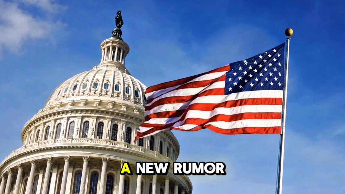 The image features a large American flag flying high above the United States Capitol building. The caption reads "A NEW RUMOR ALERT Reports are circulating that President Trump could sign the CLARITY Act as early as next week, if true, this could become one of the biggest regulatory moments in crypto history."