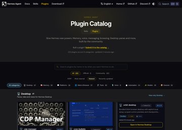 A screenshot of the Hashnode Plugin Catalog page showing various plugins with categories like AI, Analytics, and Coding.
