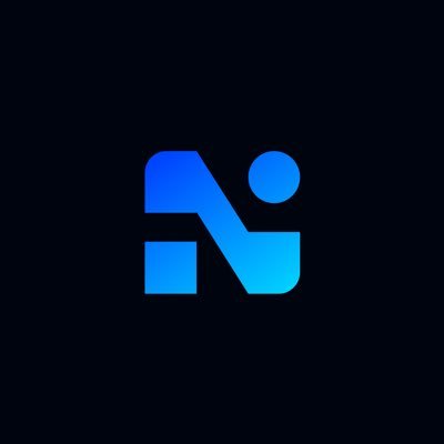 A minimalist blue gradient logo resembling a stylized letter 'N' or 'A' with a figure, displayed on a dark navy background.