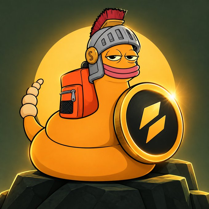 A cartoon illustration of a snail warrior wearing a Roman-style helmet with a red plume, holding a shield with a lightning bolt symbol and carrying an orange backpack.