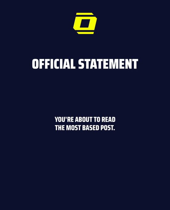 A dark blue graphic with a yellow geometric logo at the top, featuring the bold white text 'OFFICIAL STATEMENT' followed by the phrase 'YOU'RE ABOUT TO READ THE MOST BASED POST.'