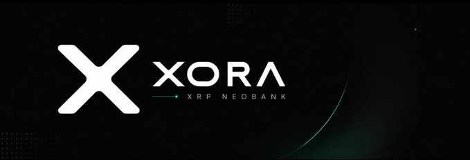 Logo banner for 'XORA' described as an 'XRP NEOBANK' with a large white X on a black background.