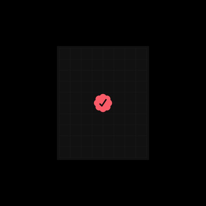 A simple graphic featuring a red scalloped badge with a white checkmark centered on a dark gray grid background.