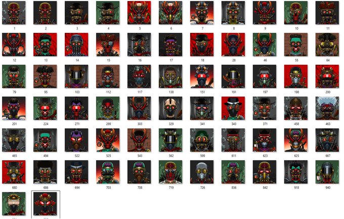 A grid collection of numbered cryptoPunk-style digital avatar NFTs.