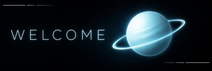 A glowing blue ringed planet, resembling Uranus, appears on a starry black background alongside the text "WELCOME," visually matching the post's invitation to "enter the orbit" of the $URANUS memecoin on Solana. The cosmic imagery reinforces the celestial theme tied to the token's name and its upcoming genesis launch.