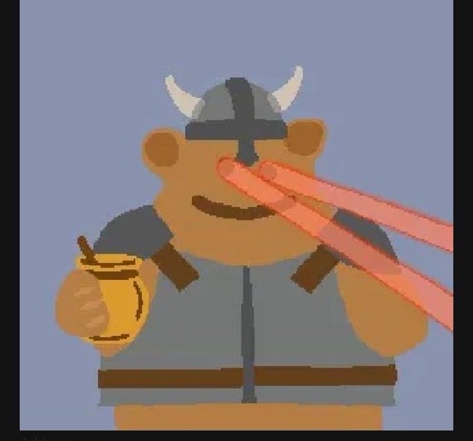 The image features a cartoon character wearing a helmet with two red laser beams coming out of its top. The character appears to be holding a cup or mug in one hand while pointing at the camera with the other, creating an engaging scene that captures attention. The caption below the image reads "I am really excited for winning this bitcoin grizzle PFP by @BITCOIN_GRIZZY". This suggests that the character is excited about their Bitcoin investment and wants to share it with others through the post.