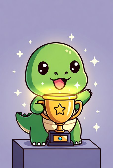 The image features a cartoon green dinosaur holding a golden trophy, which has a star on top of it. The dinosaur appears to be smiling and proudly displaying its award. The caption below the image reads "Final thought on @sleepagotchi : the team has successfully merged two powerful ideas — improving daily wellness and participating in the Web3 space. The result is an app that people genuinely enjoy using every single day".