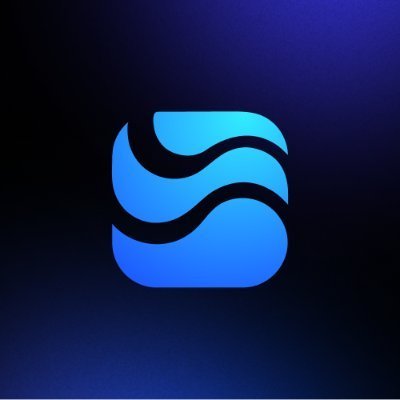 A blue stylized 'e' or wave logo on a dark blue gradient background.