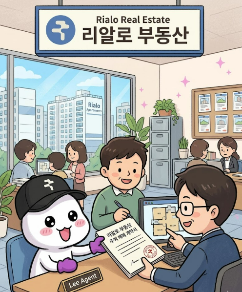 The image features a cartoon scene of people sitting around a table, with one person holding a piece of paper while another person looks at it. The room has large windows that let in natural light, creating a bright atmosphere. There are also potted plants placed throughout the space, adding to the overall ambiance. The post includes text written in Korean and English, which might be related to the cartoon or the people sitting around the table.