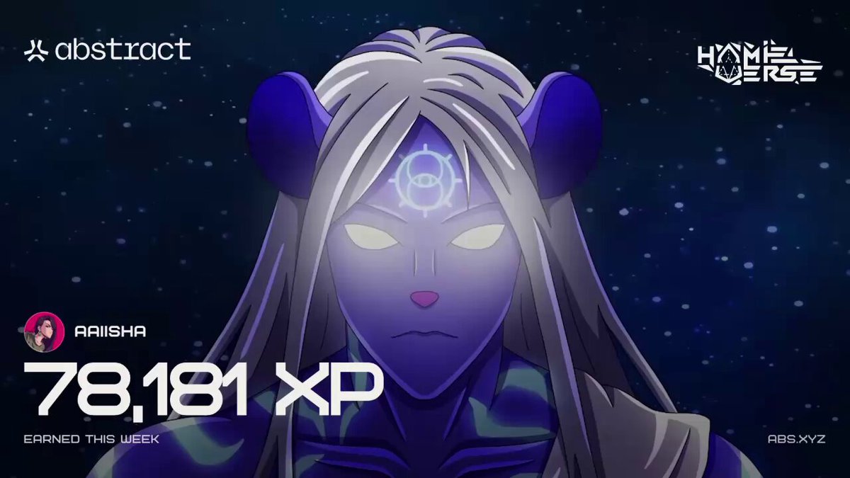 The image features an anime character with long white hair, wearing a purple outfit that stands out against the blue background of the poster. The character appears to be looking directly at the camera, giving off a serious vibe. In front of the character is text that reads "abstract", and below it there's another line of text that says "78,181 XP". This suggests that the anime character has earned 78,181 XP this week.
