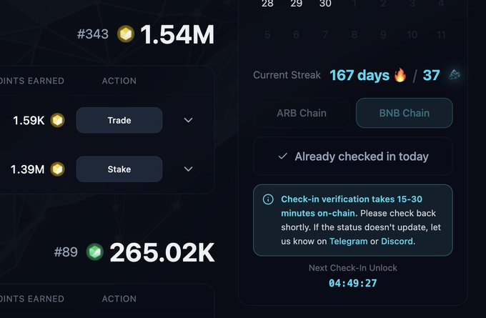 The image shows an overview of a cryptocurrency trading platform with various data points displayed, including the current term's strength, price fluctuations, strike rates, and the number of points earned by users for their actions. The image also contains a relevant information about BNB Chain on the platform, showing that it is open for support. Additionally, a screenshot from the post indicates the time at which the coin was posted, highlighting the importance of understanding when certain actions are due to be taken in the cryptocurrency market.