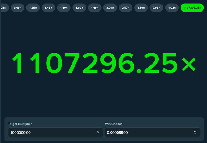 The image features a spreadsheet with numbers, possibly from a betting app or website that shows "1,000,000x" as an outcome for hitting a certain bet size. The title of the post reads: "I just hit the impossible 1,000,000x on @Stake Limbo. But I genuinely want to cry I was using my sniping strategy and hit it on my lowest bet size ever: 0.00000016 ETH My timing in 2026 must be hiding in another galaxy". The image is presented on a screen that could potentially be part of an app or website for the betting app, with the spreadsheet being displayed prominently within its interface.