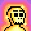 A pixel-art skull with sunglasses sits inside a glowing pink and yellow aura, used as the promotional artwork for the Internet Monkes collection by @gmhunterart, accompanying the post's announcement of a banana-collecting game tied to staking rewards.