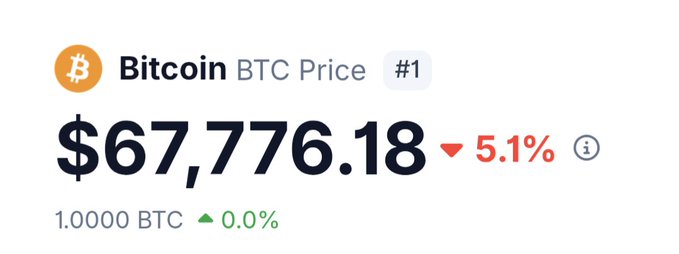 The image showcases a Bitcoin dump event, where Bitcoins have been dumped onto the market for $67,717.18 worth of cryptocurrency (5,1%), which is being displayed as a price drop. The caption below the image reads "Bitcoin dumped to 67k This is the best time to send Buttcoin to $100m Bid it or regret later Buttcoin is the definition of memecoin".