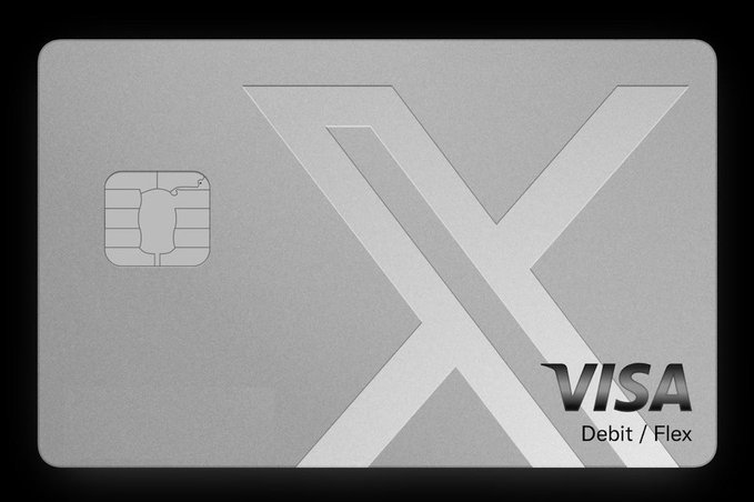 A sleek silver Visa Debit/Flex credit card featuring a large embossed "X" and a smart chip, shown in a dark frame. The image relates to the post by visually referencing Elon Musk's X (formerly Twitter) platform, tying into the discussion about the high-yield X Money deposit account.