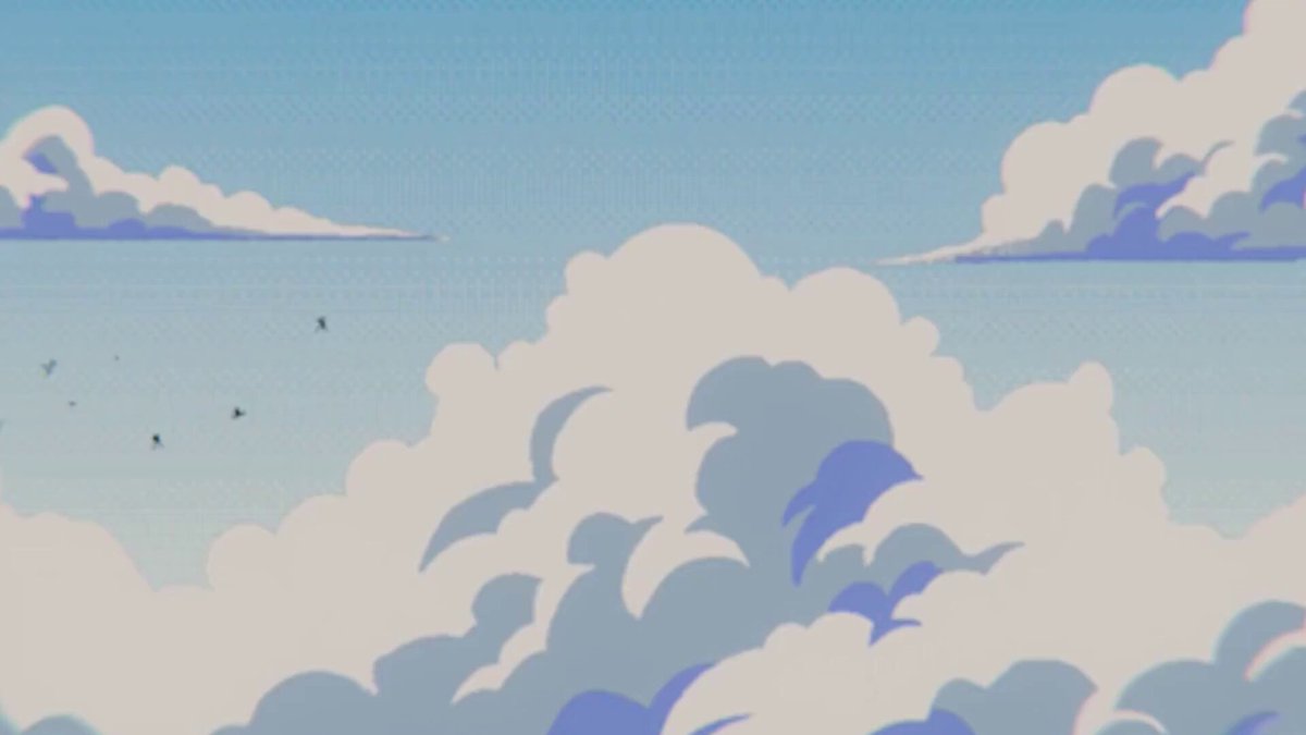 The image features a large blue sky with fluffy white clouds against a light brown background. The sky appears to be filled with birds flying through it, adding a sense of movement and life to the scene. The text "Every pixel has a personality. 10,000 PIXONA. Soon on @ethereum pixona.org" is present in the image, which could possibly be related to the post or the artist who created this digital illustration.