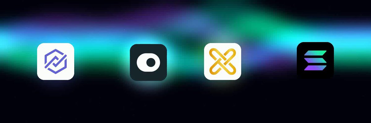 The image features four different logos, each representing a different cryptocurrency or asset type. The logos are arranged vertically against a dark background with a gradient effect that transitions from blue at the top to purple at the bottom of the image. The first logo is a square icon with a white border and a black center, followed by a circular icon with a white border and a black center. The third logo is an oval icon with a white border and a black center, and the fourth logo is a rectangular icon with a white border and a black center. These logos are used to represent various assets such as Bitcoin, Ethereum, Ripple, and Stocks.