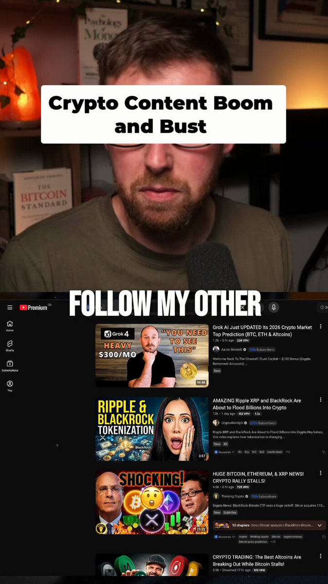 The image features a man with a beard wearing a green shirt who appears to be talking into a microphone or speaking into a camera, possibly giving advice about investing in cryptocurrency. The caption of the image reads "Back in 2021, lockdown boredom, stimulus checks, and NFT hype fueled meme coin mania". This suggests that there was a significant increase in interest in cryptocurrency during this period due to various factors such as the pandemic-induced lockdowns, stimulus checks, and the rise of NFTs (Non-Fungible Tokens). The image also includes other posts related to cryptocurrency investing.