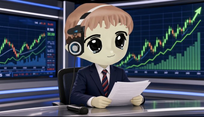 A chibi-style financial analyst wearing a headset sits at a trading desk, reviewing documents while candlestick charts and rising green market lines fill the background. The scene illustrates a 24-hour crypto market update, with Bitcoin around $82.2K, Ethereum $2,422, Solana $104, and Bitcoin ETFs receiving $528.4M, including $235M into IBIT.