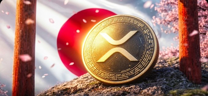 The image features an XRP coin sitting on top of a rock, with a Japanese flag behind it. The text in the image reads "Probably Nothing.. Japan is moving to reclassify major crypto assets, including XRP , under the FIEA Today, the June 11th lower house approval marks a pivotal shift". This suggests that Japan is making significant changes to its cryptocurrency regulations and classifications, potentially impacting the market dynamics for digital tokens like XRP.
