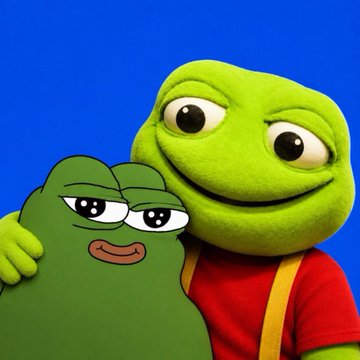 A Pepe-style green frog character with large eyes and a wide smile embraces a smaller, plump green Pepe "toad" figure against a blue background, visually representing the "toad bros" community being promoted in the post about the $TOAD token giveaway on pump.fun.