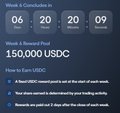 A countdown timer showing the SBC IDO concludes in 6 days, 20 hours, 20 minutes, 9 seconds, with 150,000 USDC raised in week 6. The accompanying post references "Viruss," implying the countdown marks the closing of a trading competition, with the user hoping to outperform a top competitor before the week ends.