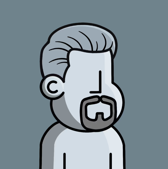 The image features a cartoon character with a beard, mustache, and goatee, standing against a blue background. The character appears to be looking off into the distance or at something out of frame. The caption below the image reads "Still Holding @npconchain since mint day". This suggests that the character might have been created by an artist who wanted to convey a sense of nostalgia or a connection with the past, as indicated by the phrase "Since Mint Day" in the caption.