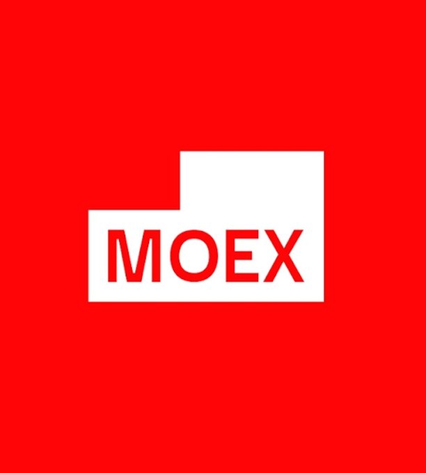 The MOEX logo, featuring white stylized text on a red background.