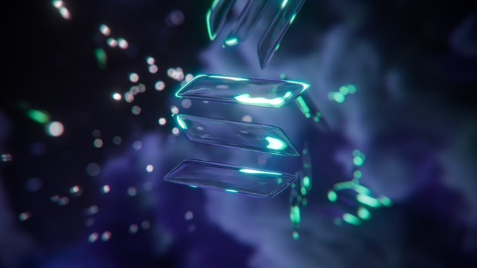 The image features a close-up of a blue square with green lines, which appears to be floating or hovering in space. The background is dark and filled with small white dots, creating an otherworldly atmosphere. The caption "just choose solpump.io" suggests that this image may be related to the Solpump platform, possibly showcasing their logo or a product feature.