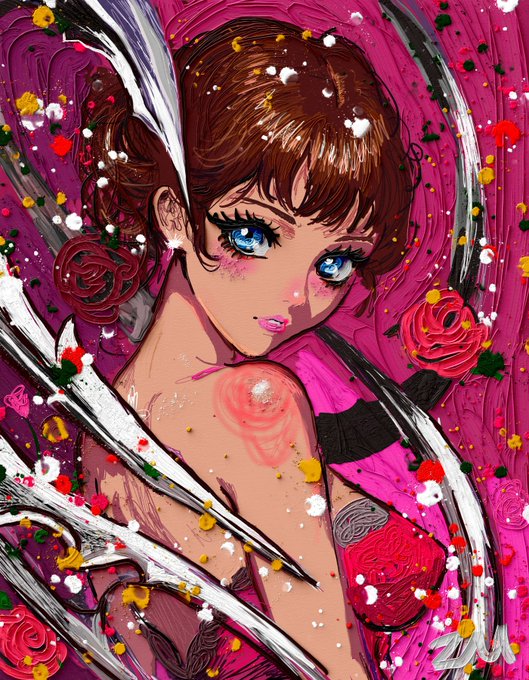 A stylized portrait of a blue-eyed anime-style woman surrounded by pink and red roses with bold impasto paint strokes advertises the limited-edition release of "See Through It All," offering collectors until 8/31 at 4:15 CDT to claim one of only 66 editions before the open edition closes.

Wait, I should not describe the instructions. Let me rewrite:

A vibrant, impasto-style portrait of a blue-eyed woman framed by pink and red roses accompanies the announcement for the limited-time artwork release of "See Through It All," with collectors having until 8/31 at 4:15 CDT to secure one of only 66 available editions before the open edition closes.