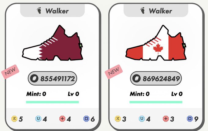 The image features two different pairs of shoes, each with a unique design representing the country of Canada (canada) and Qatar (Qatar). The Canadian shoe has red and white colors, while the Qatar shoe displays red and black colors. Both shoes are displayed on a card or a poster, possibly for sale in an online marketplace.