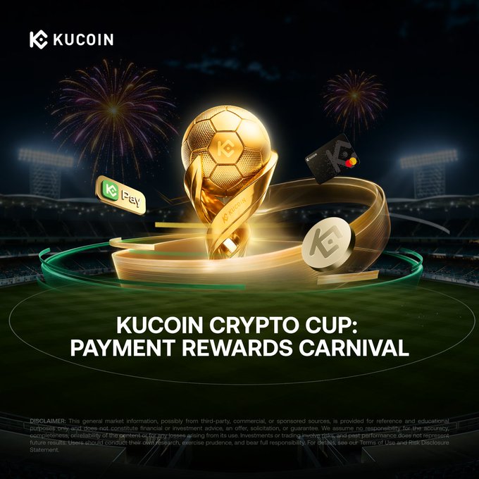 The image features a poster for KuCoin's Cryptocurrency Cup, which offers payment rewards for cryptocurrency purchases. The poster showcases a soccer ball and other items related to the Cryptocurrency Cup, such as a Bitcoin wallet and a Bitcoin token. The background of the poster is dark with fireworks in the distance, creating an exciting atmosphere around the event. The text on the poster encourages users to participate in the Cryptocurrency Cup by purchasing cryptocurrency during the campaign period, which runs from now until the end of the month. Users can expect to receive daily rewards for their purchases and have the opportunity to win additional rewards if they complete a certain number of transactions.