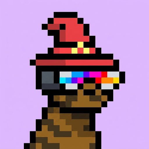 Pixel art of the Mandalorian character wearing his iconic red and brown helmet against a light purple background.