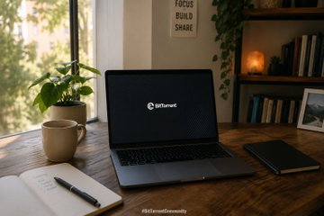An AI-generated promotional image featuring a laptop displaying 'beTunes' on its screen, sitting on a wooden desk next to a coffee mug, an open notebook with a pen, a small potted plant, and a tablet, with a framed 'FOCUS BUILD SHARE' poster on the wall.