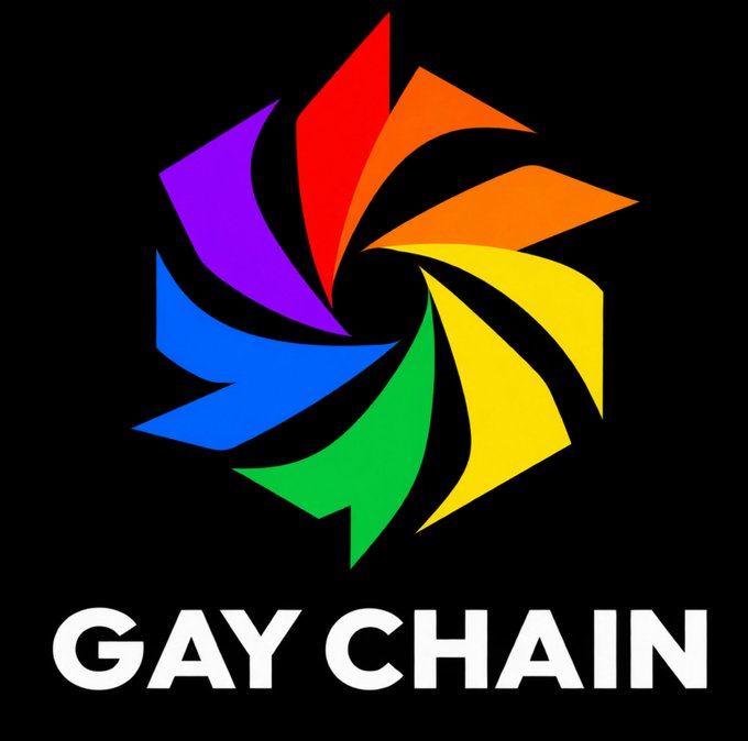 A logo featuring a colorful, multi-pointed pinwheel design above the white text 'GAY CHAIN' on a black background.