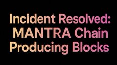 A black background with yellow text reading 'Incident Resolved: MANTRA Chain Producing Blocks.'