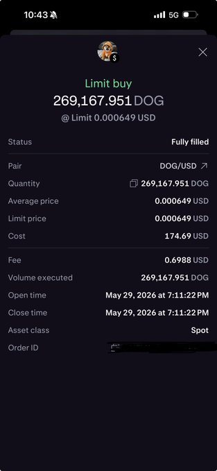 The image features a cellphone screen with a bar graph-like layout of the price of Bitcoin over time, with the date from May 9th showing that $DOG was bought for 2,967,931 US dollars (U$DOG) on June 7th. The person who bought these Bitcoins had a maximum limit of 100,000 US dollar investment and wanted to trade Dog tokens in exchange. They received 4,858 dog tokens as payment after successfully completing the transaction. The phone also displays the time at which the buying event took place.