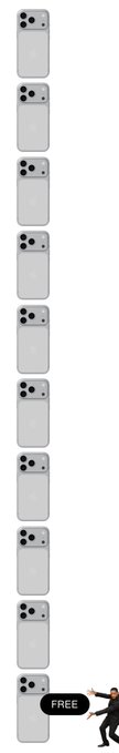 A vertical advertisement showing a stack of iPhones with a man excitedly pointing at the bottom one, which is labeled "FREE".
