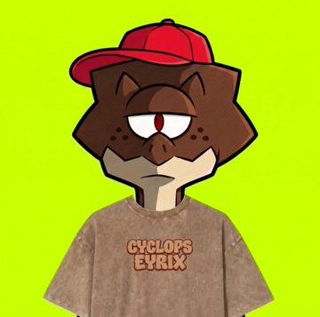 The image features an illustrated cyclops wolf wearing a red cap and a t-shirt with the text "CYCLOPS EYRIX," serving as the mascot/avatar for the Cyclops Eyrix NFT project mentioned in the giveaway post.