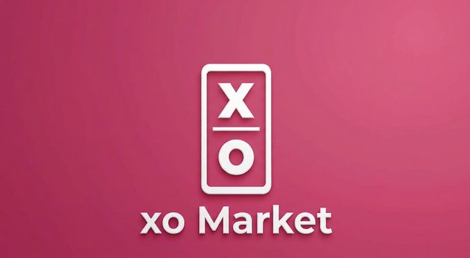 A logo for 'xo Market' featuring a pink rectangular icon with an 'x' over 'o', displayed on a gradient pink background.