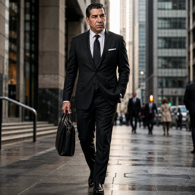 A businessman in a dark suit walks briskly through a corporate urban plaza carrying a briefcase, conveying the somber tone of crypto industry shakeouts as major exchanges like BitMEX and BitMart shut down in 2026.