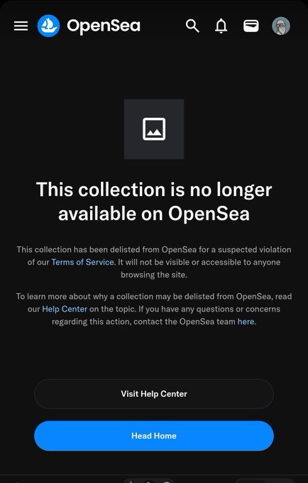 A screenshot of an OpenSea page displays a message reading "This collection is no longer available on OpenSea," confirming the post's inquiry about The Saudis NFT "Oil Rigs" mint being delisted.