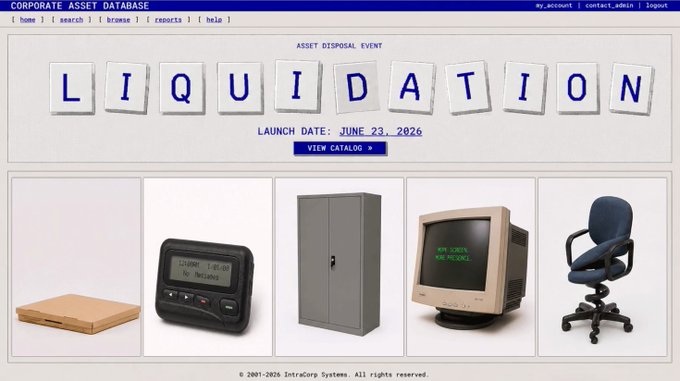 𝗔𝗹𝗽𝗵𝗮 Liquidation by @dontbuy_ is a collection of art pieces that are for sale at an auction house, with one item being a computer monitor. The website also has information about liquidation events and offers.