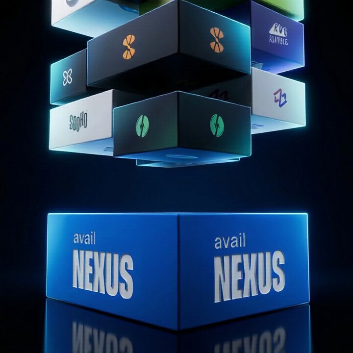 The image features a blue box with the words "AVIL NEXUS" written on it. The box contains several blocks of different colors stacked together, creating an interesting visual effect against a black background. The text "Crypto apps don'T fail because of the tech they fail because they make users stop. Stop to bridge. Stop to approve. Stop to switch chains." is also present in the image. This message seems to be related to the concept of cryptocurrency and its potential impact on traditional financial systems, as it encourages users to explore new ways of conducting transactions without relying solely on centralized banks or governments.