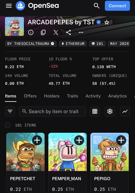In the image, there are two cartoon characters that resemble anthropomorphic fruits, a peach and an orange. They appear to be part of an opensea gaming community or a mobile app for collecting virtual items related to these fruit characters. The overall display is dominated by images of these characters and their surroundings, which seem to be essential elements of the gameplay or game being played with the application.