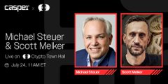 The image is a heavily blurred promotional graphic showing two men with text on the left side reading "Hazel," "Mildred Secure," "& Scott Taylor," "Crypto Currency," and "Partyl," suggesting it's a thumbnail for a live X (Twitter) Spaces event about cryptocurrency featuring the named guests. The distortion and stretched layout indicate it may be a loading or transitioning state for the audio stream being promoted in the post.