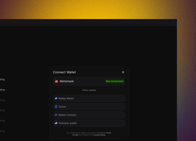 A 'Connect Wallet' modal dialog on a dark background, recommending Metamask with other wallet options including Rabby Wallet, Zerion, Wallet Connect, and Phantom wallet.