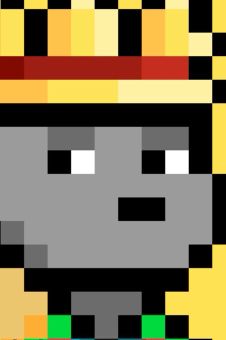 A pixel art character sprite depicting a gray-skinned figure wearing a yellow and red striped beanie.