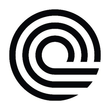 A black and white minimalist logo consisting of three concentric circles that taper and connect on the right side, resembling a stylized 'C' or '@' symbol.