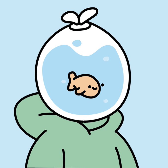 A simple cartoon illustration of a character in a green hoodie with a fishbowl helmet containing water and a small orange fish.